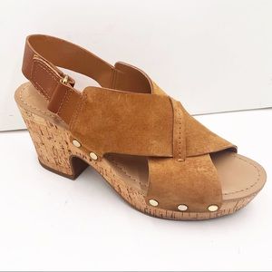 {Franco Sarto} Kicks Leather Studded Cork Wedge Platform Sandals